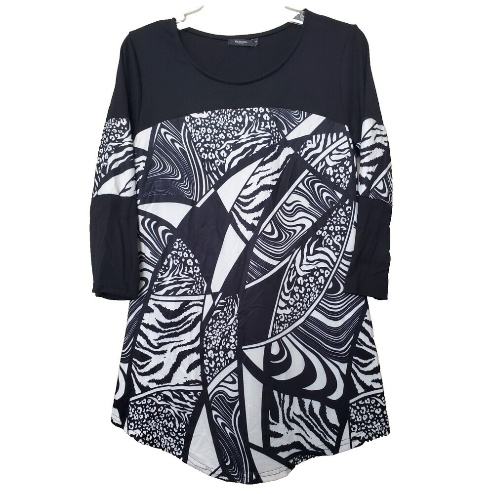 Reborn New York Black & White Scoop Neck Abstract Print Tunic Size Small